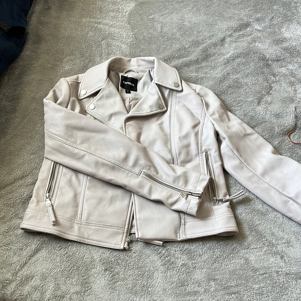 Beige faux leather jacket express